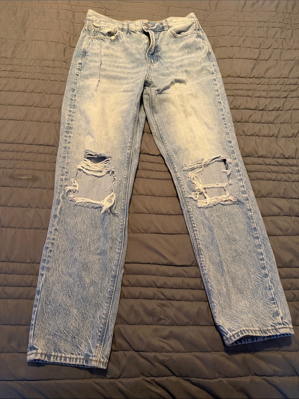 American Eagle Outfitters Light Wash Distressed Wide Leg Jeans